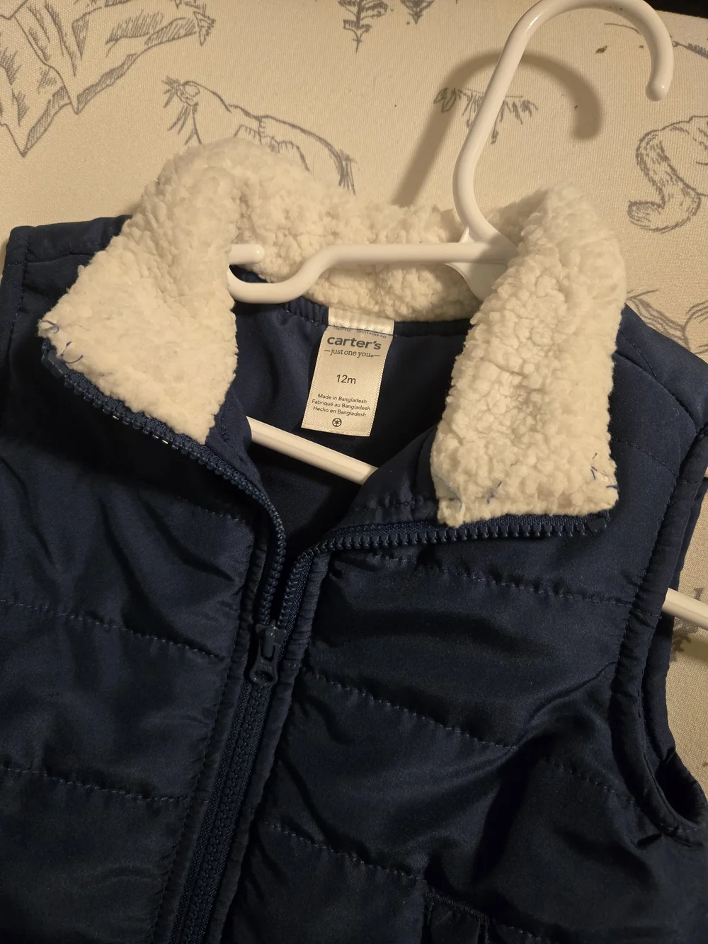 Carter's Navy Puffer Vest with Cream Sherpa Collar